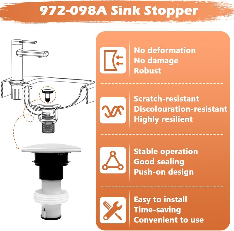 ulapithi 972-098A Drain Stopper Polished Chrome Sink Stopper, Drain Sink Plug Part Push & Seal Drain Stopper Assembly Part STPR Push Seal in Chrome - 2PCS - Image 4